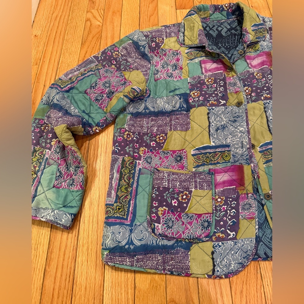 Anna And Frank Multicolor Silk Patchwork Jacket cottage bohemian festival - Picture 5 of 8
